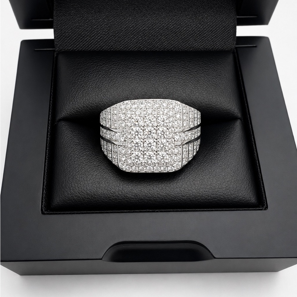 925 Sterling Silver 2.25CT Pave Cluster Men’s Ring Size 10 or 11